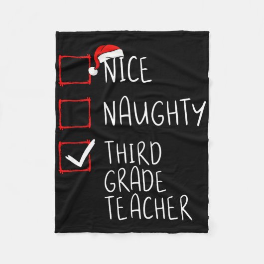 Nice Naughty Third Grade Teacher Christmas List Sa Fleece Deken (Voorkant)