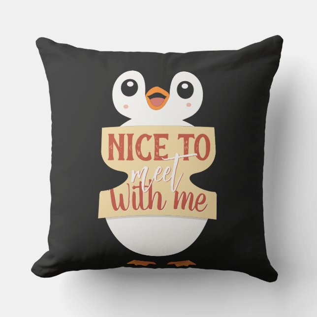Nice to meet with me: Customizable penguin sign Kussen (Voorkant)