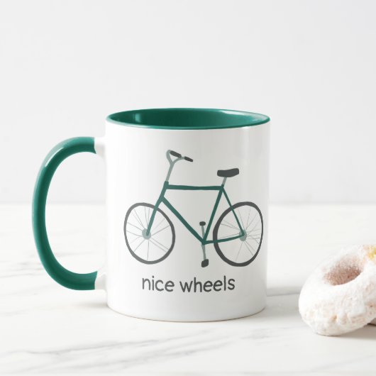 NICE WHEELS Cute Green Bicycle CUSTOM Mok (Met donut)
