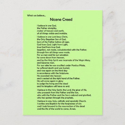 Nicene Creed Briefkaart ~  (Voorkant)