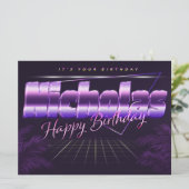 Nicholas Name Vorname lila retro Karte Geburtstag Kaart (Staand voorkant)