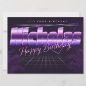 Nicholas Name Vorname lila retro Karte Geburtstag Kaart (Voorkant)