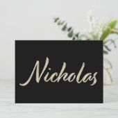 Nicholas Nom or blanc Carte calligraphiée (Debout devant)
