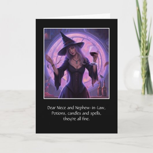 Nichtje en man Grappig Gelukkig Halloween met wijn Kaart (Voorkant)