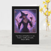 Nichtje en man Grappig Gelukkig Halloween met wijn Kaart (Gele Bloem)