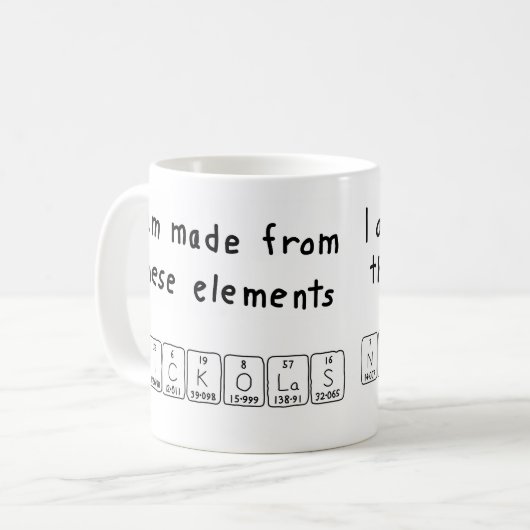Nickolas periodieke lijstnaam mok (Voorkant links)