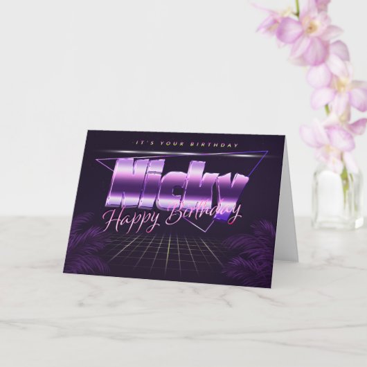 Nicky Nom prénom carte lilas rétro anniversaire (Orchidée)