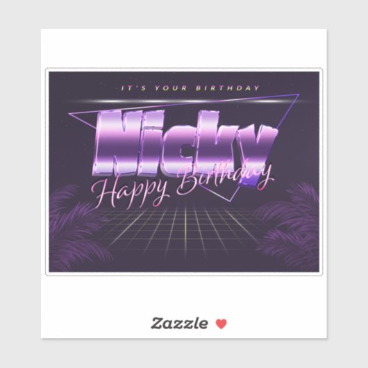 Nicky Nom Prénom lila retro Sticker (Feuille)