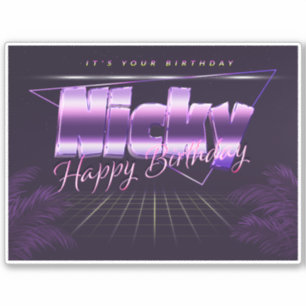 Nicky Nom Prénom violet autocollant rétro Annivers