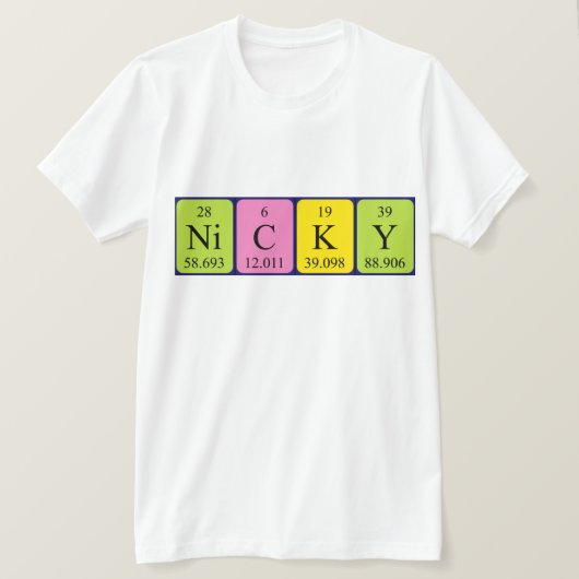 Nicky periodiek tabelnaam shirt (Design voorkant)