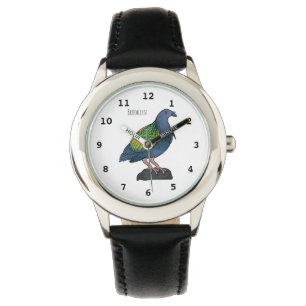 Nicobar pigeon bird cartoon illustratie horloge