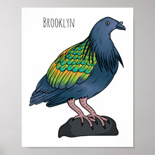 Nicobar pigeon bird cartoon illustratie poster