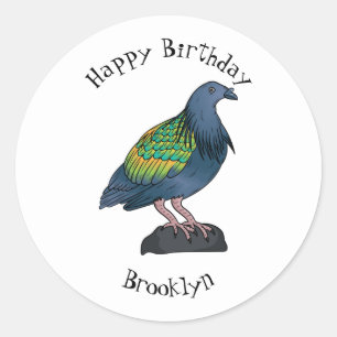 Nicobar pigeon bird cartoon illustratie ronde sticker