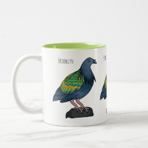 Nicobar pigeon bird cartoon illustratie tweekleurige koffiemok