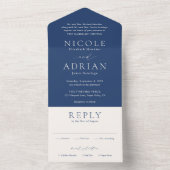 Nicole Royal Blauw Elegant Huwelijk All In One Uitnodiging (Binnen)
