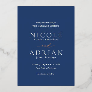 Nicole Royal Blue Elegant Wedding Save the Date Folie Uitnodiging
