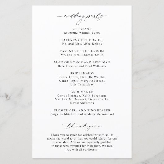 Nicole White Elegant Wedding Programme (Dos)