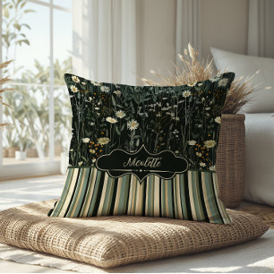 Nicolette Dark Daisy Floral Gestreept Kussen