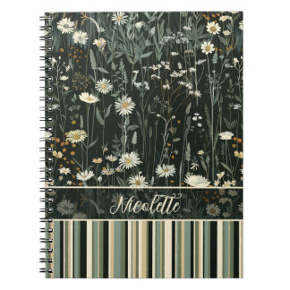 Nicolette Dark Daisy Floral Gestreept Notitieboek