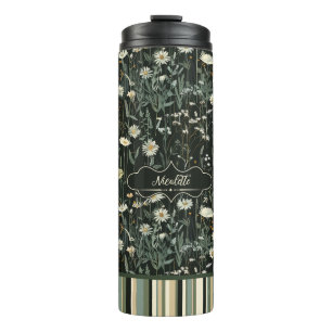 Nicolette Dark Daisy Floral Gestreept Thermosbeker