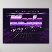 Nicolo Prénom lila retro Poster Anniversaire