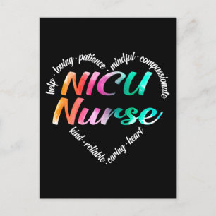NICU Nurse Heart Word Cloud Waterverf Regenboog Feestdagenkaart