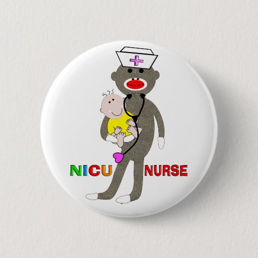 NICU Nurse Sock Monkey-cadeautjes Ronde Button 5,7 Cm (Voorkant)