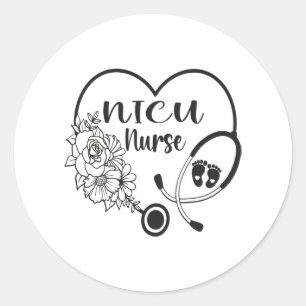 Nicu Verpleegster Bloemenhart Stethoscoop Ronde Sticker