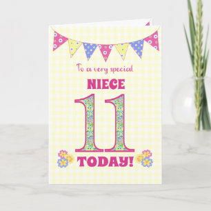 Niece 11th Birthday Primroses and Bunting Kaart