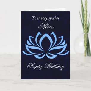 Niece - Birthday - Blue Lotus on Black Kaart