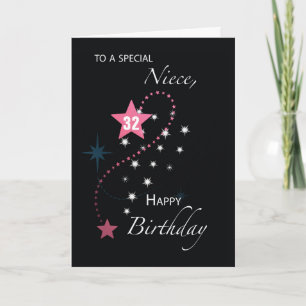 Niece Custom Age 32nd Birthday Star Pink Kaart