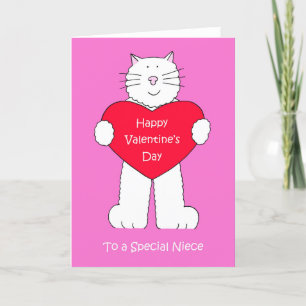 Niece Gelukkige Valentijnsdag, Cartoon Kat. Feestdagen Kaart