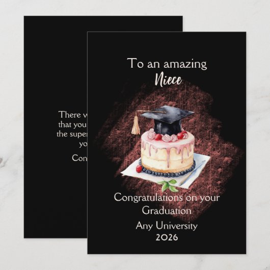 Niece Graduation Cap and Cake Congratulations (Voorkant / Achterkant)
