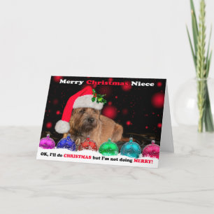 Niece Grumpy Border Terrier Hond in Santa Hat Humo Feestdagen Kaart