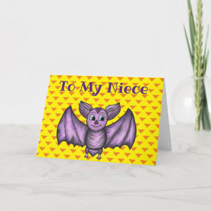 NIECE HALLOWEEN HOLIDAY CARD BAT ORANJE PAARS KAART