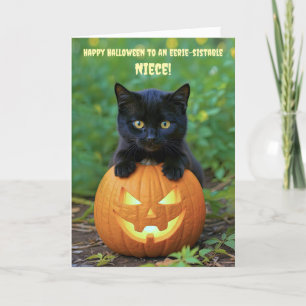Niece Halloween Little Black Cat Kitten Kaart