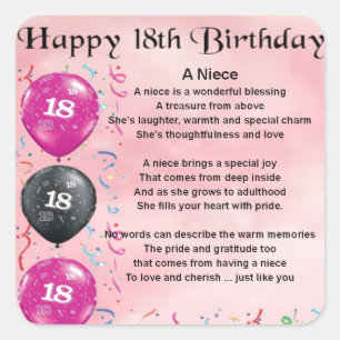 Niece Poem - 18th Birthday Vierkante Sticker