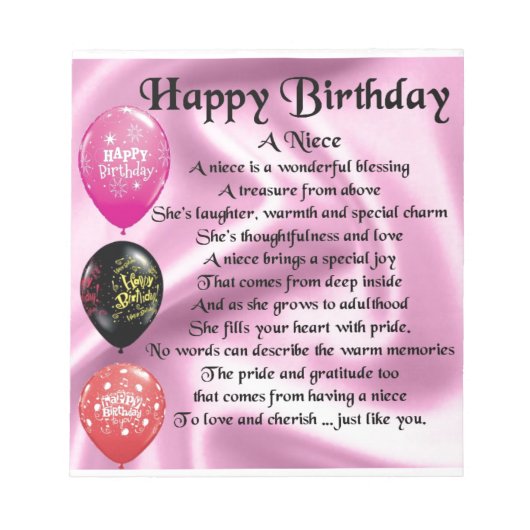 Niece Poem - Happy Birthday Notitieblok (Voorkant)