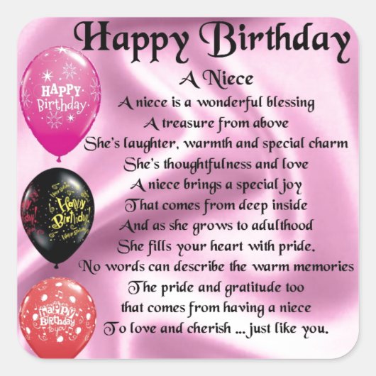Niece Poem - Happy Birthday Vierkante Sticker (Voorkant)