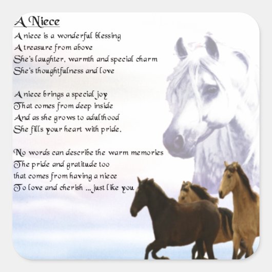 Niece Poem - Horses Vierkante Sticker (Voorkant)