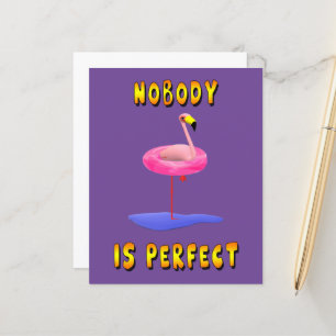 Niemand is perfect - flamingo met zwemring