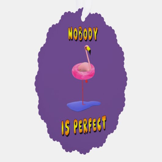 Niemand is perfect - flamingo met zwemring ornament kaart (Rechts)