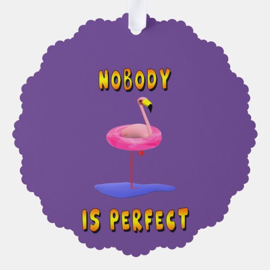 Niemand is perfect - flamingo met zwemring ornament kaart (Achterkant)