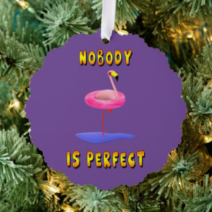 Niemand is perfect - flamingo met zwemring ornament kaart
