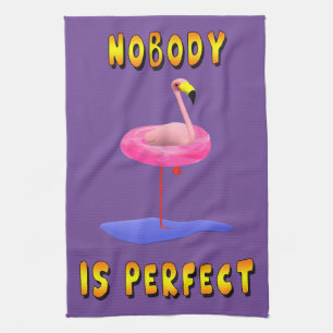 Niemand is perfect - flamingo met zwemring theedoek