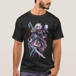NieR Automata 2B Vaporwave Neon Japanse Tekst Over T-shirt
