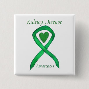 Nierziekte Awareness Lint Hart Art Pin Vierkante Button 5,1 Cm