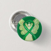 Nierziekte bewustzijn groene linten engelenspelden ronde button 3,2 cm (Voorkant /achterkant)
