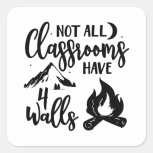 Niet alle klaslokalen hebben vier muren als woordk vierkante sticker