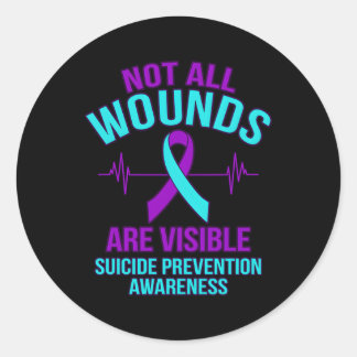 Niet alle wonden zijn zichtbaar Happy Suicide Awar Ronde Sticker